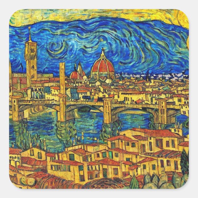 Pegatina Cuadrada Starry Starry Night Florence Italia (Anverso)