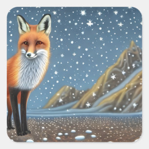 Pegatina Cuadrada Starry Starry Night Storybook Fox