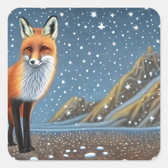 Pegatina Cuadrada Starry Starry Night Storybook Fox (Anverso)