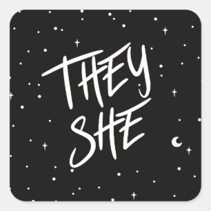 Pegatina Cuadrada Stars They/She Pronouns