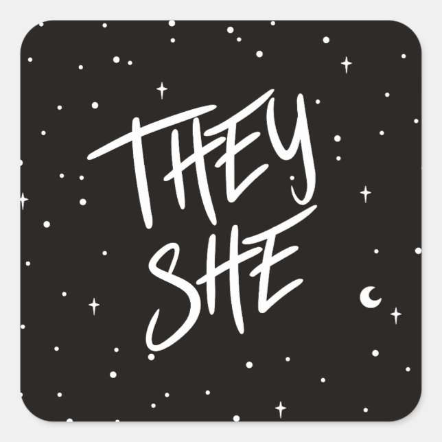 Pegatina Cuadrada Stars They/She Pronouns (Anverso)