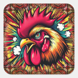 Pegatina Cuadrada "Startled Mad Rooster" 