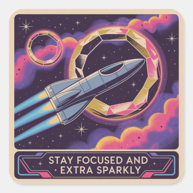 Pegatina Cuadrada Stay Focused And Extra Sparkly (Anverso)