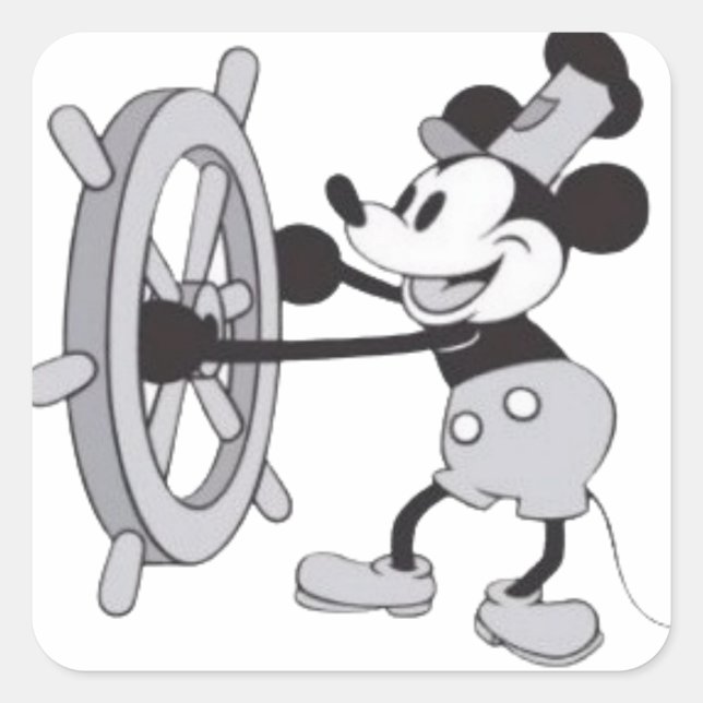 Pegatina Cuadrada Steamboat Mickey (Anverso)