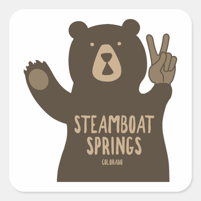 Pegatina Cuadrada Steamboat Springs Colorado Peace Bear (Anverso)