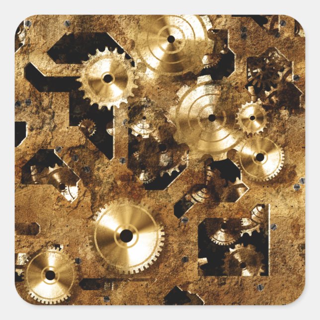 Pegatina Cuadrada Steampunk (Anverso)