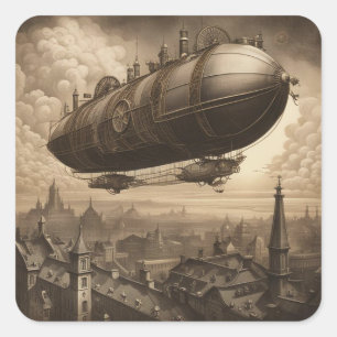 Pegatina Cuadrada Steampunk Adventure