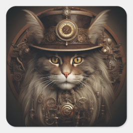 Pegatina Cuadrada Steampunk Cat