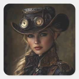 Pegatina Cuadrada Steampunk Cowgirl