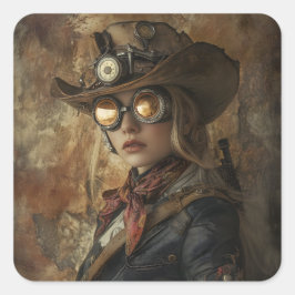 Pegatina Cuadrada Steampunk Cowgirl
