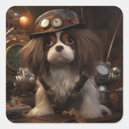 Pegatina Cuadrada Steampunk Dog
