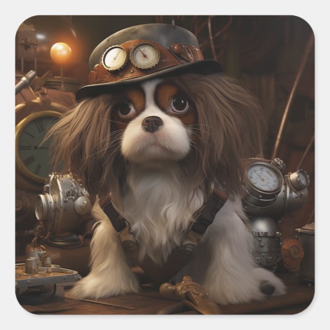Pegatina Cuadrada Steampunk Dog (Anverso)