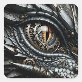 Pegatina Cuadrada Steampunk Dragon Oye Closeup Ai Art