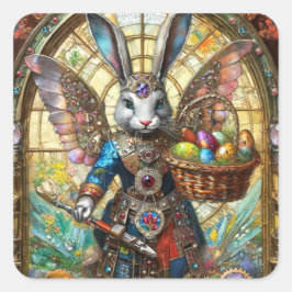 Pegatina Cuadrada Steampunk Easter Bunny Warrior Angel