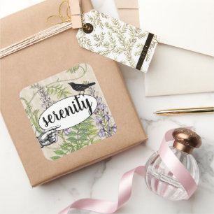 Pegatina Cuadrada Steampunk Floral Black Bird Barn Wood Grain