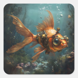 Pegatina Cuadrada Steampunk Goldfish
