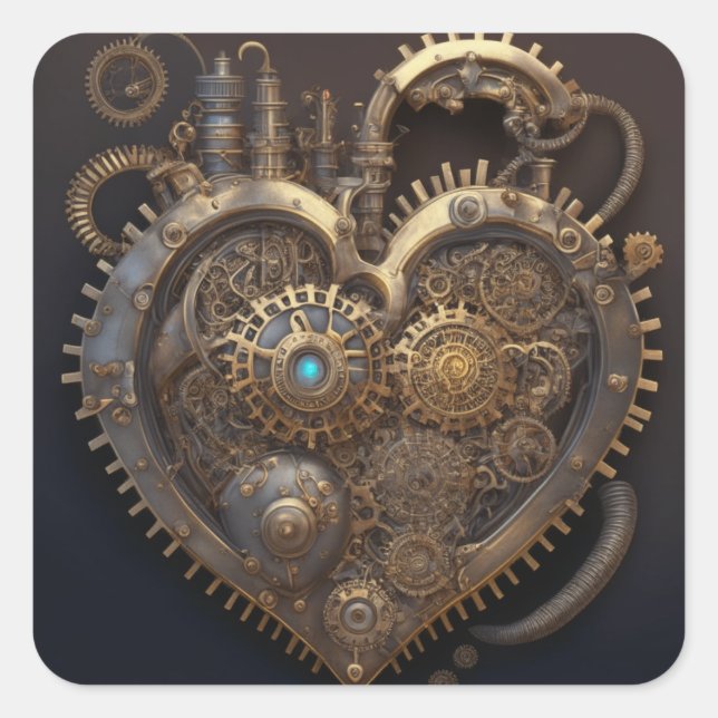 Pegatina Cuadrada Steampunk Heart | Gases Metalizado (Anverso)