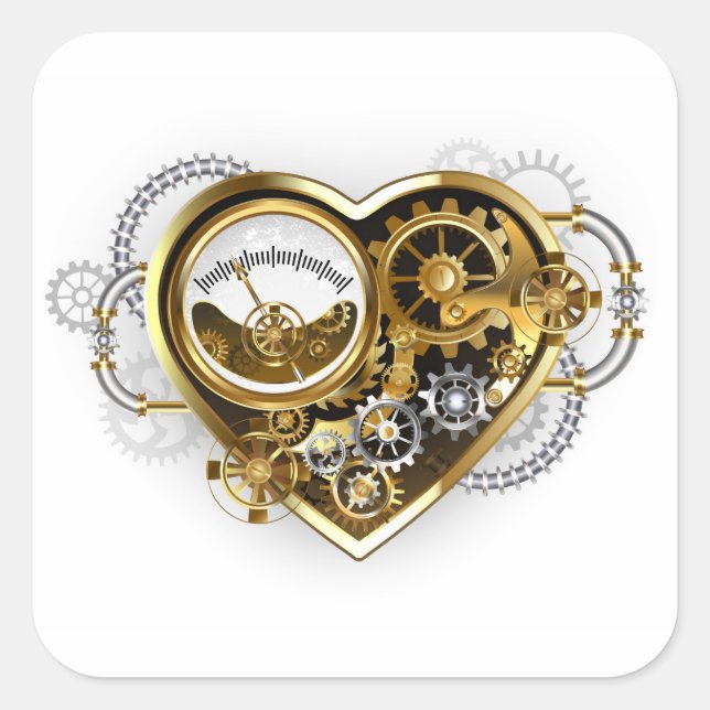 Pegatina Cuadrada Steampunk Heart with a Manometer (Anverso)