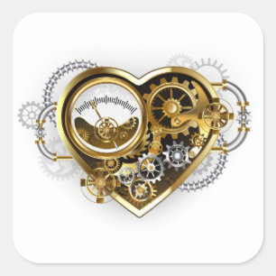 Pegatina Cuadrada Steampunk Heart with a Manometer