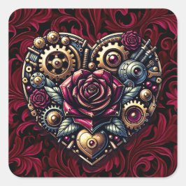 Pegatina Cuadrada Steampunk Heart y Rosas