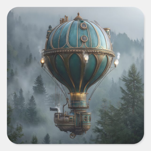 Pegatina Cuadrada Steampunk Hot Air Balloon (Anverso)