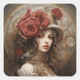 Pegatina Cuadrada Steampunk Lady