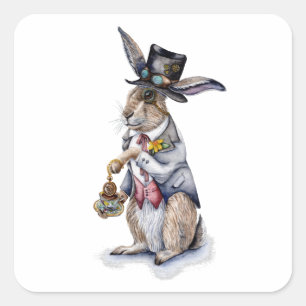Pegatina Cuadrada Steampunk March Hare