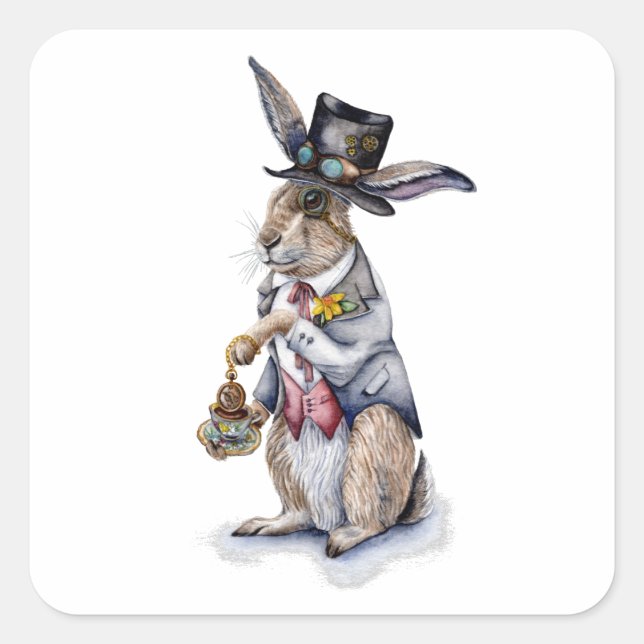 Pegatina Cuadrada Steampunk March Hare (Anverso)