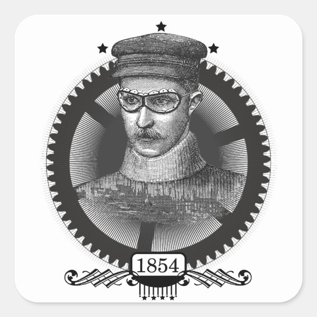 Pegatina Cuadrada Steampunk Motorist (Anverso)
