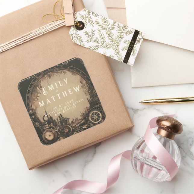 Pegatina Cuadrada Steampunk Noir Affair Boda (Regalar)