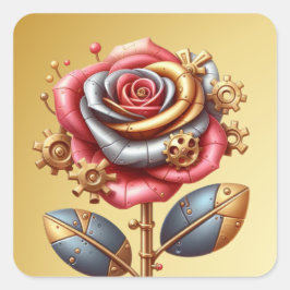 Pegatina Cuadrada Steampunk Red and Gold Rosa