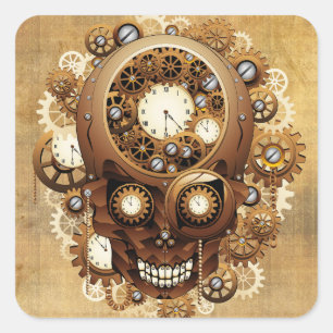 Pegatina Cuadrada Steampunk Skull Estilo Gótico