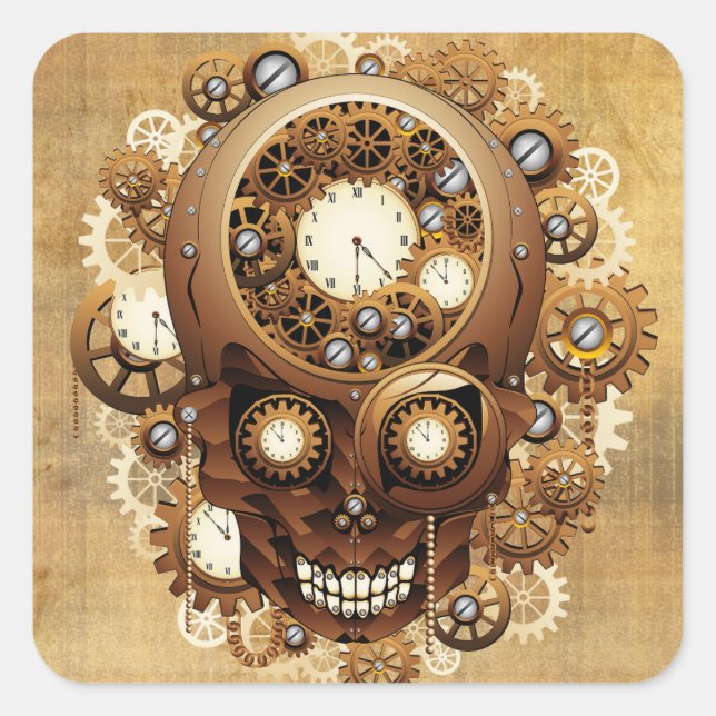 Pegatina Cuadrada Steampunk Skull Estilo Gótico (Anverso)