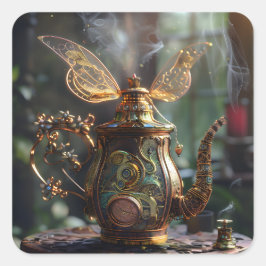 Pegatina Cuadrada Steampunk Teapot
