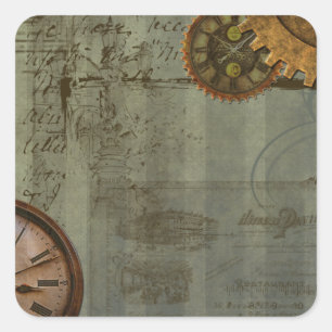 Pegatina Cuadrada Steampunk Time Machine