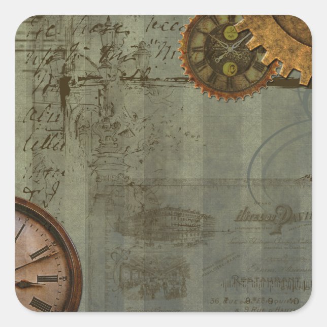 Pegatina Cuadrada Steampunk Time Machine (Anverso)