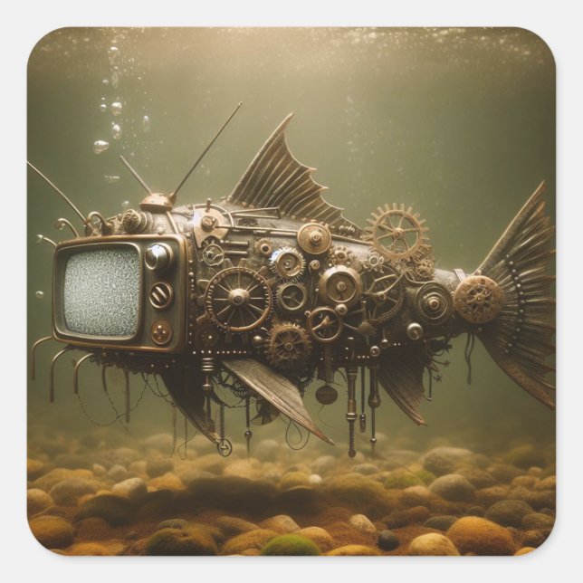 Pegatina Cuadrada Steampunk TV Catfish (Anverso)