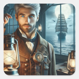 Pegatina Cuadrada Steampunk Vintage Victorian Lighthouse Keeper