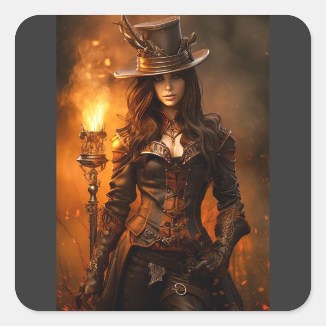 Pegatina Cuadrada Steampunk Woman (Anverso)