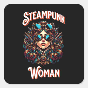 Pegatina Cuadrada Steampunk Woman