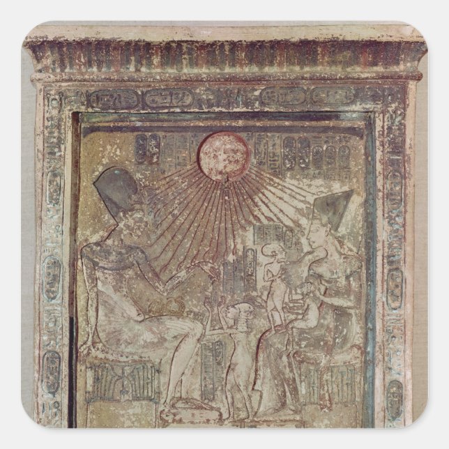 Pegatina Cuadrada Stela que representa a Aten dando vida y (Anverso)