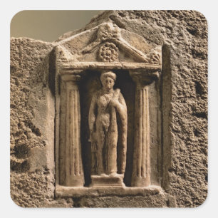 Pegatina Cuadrada Stele votivo del mármol y de la piedra arenisca