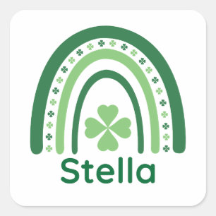 Pegatina Cuadrada Stella Name Clover Boho Rainbow