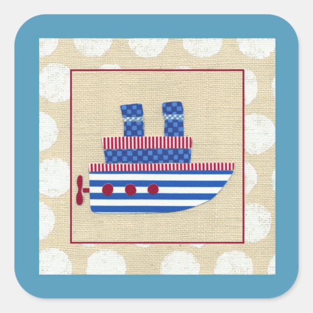 Pegatina Cuadrada Steship with Propeller and Blue Smostacks (Anverso)