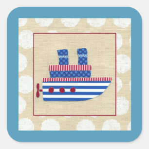 Pegatina Cuadrada Steship with Propeller and Blue Smostacks