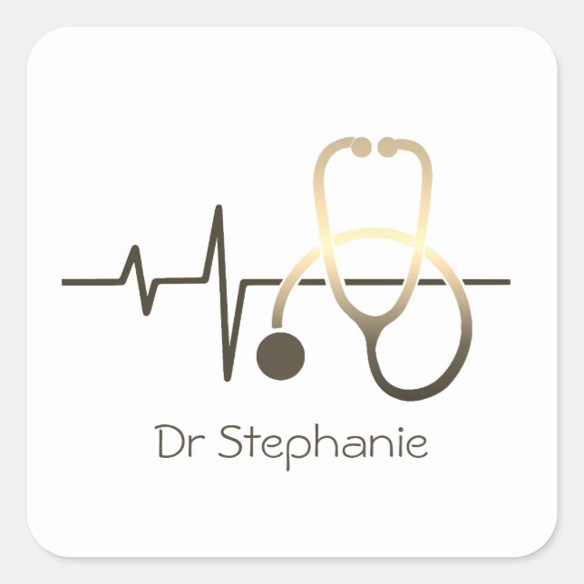 Pegatina Cuadrada Stethoscope Hearbeat Medical (Anverso)