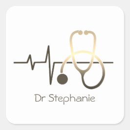 Pegatina Cuadrada Stethoscope Hearbeat Medical