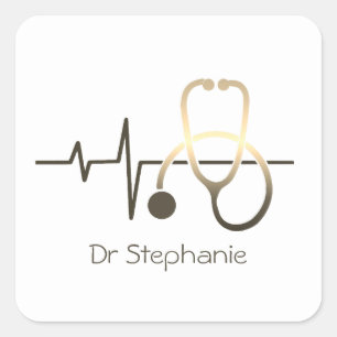 Pegatina Cuadrada Stethoscope Hearbeat Medical
