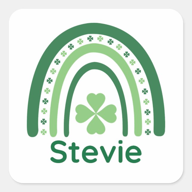 Pegatina Cuadrada Stevie Name Clover Boho Rainbow (Anverso)