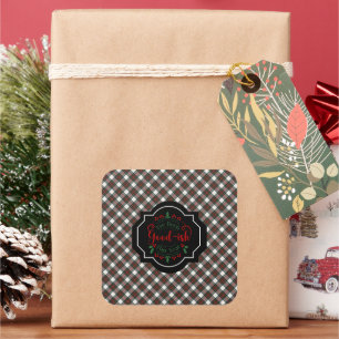 Pegatina Cuadrada Stewart Dress Moderno Tartán de Navidad Escocés